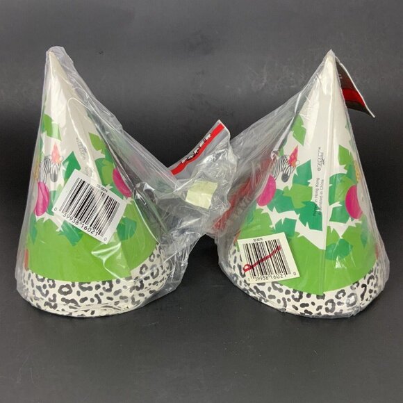 Zoo Animal Birthday Safari Party Hats 2 Packs Of 5 Paper Cone Hats Leopard Trim - Picture 2 of 3